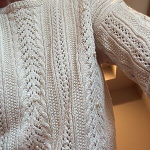 liz & co. Cream Cable Knit Crew Neck Sweater